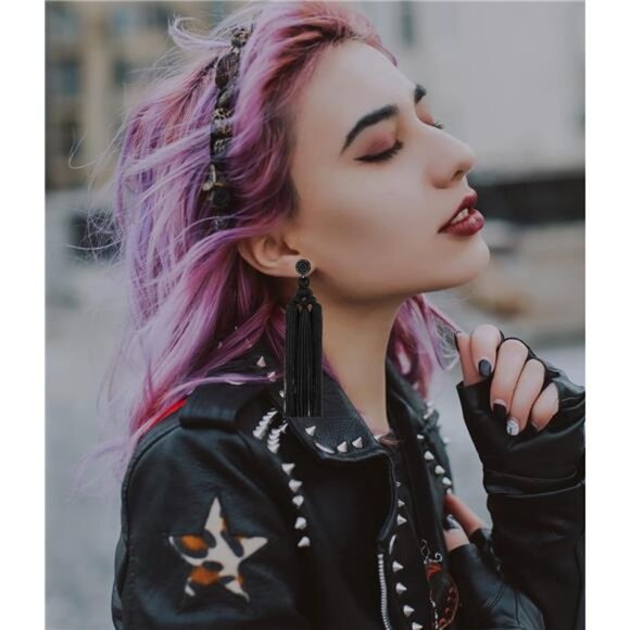 Handmade Beaded Tassel Earrings | 5.5” Long Boho Fringe Earrings - Picture 5 of 5